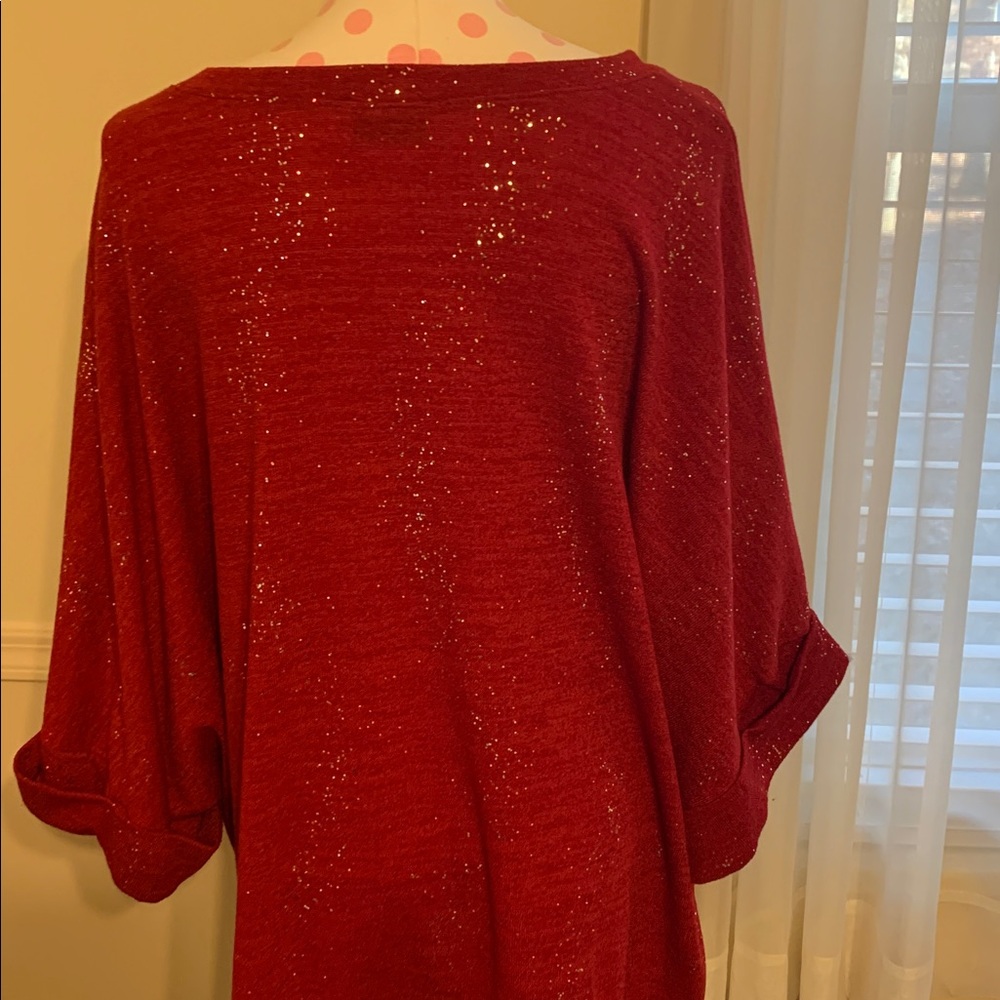 Adrienne Red Glitter Top Like NEW Never worn Size M OVERSIZED Butterfly Sleeves